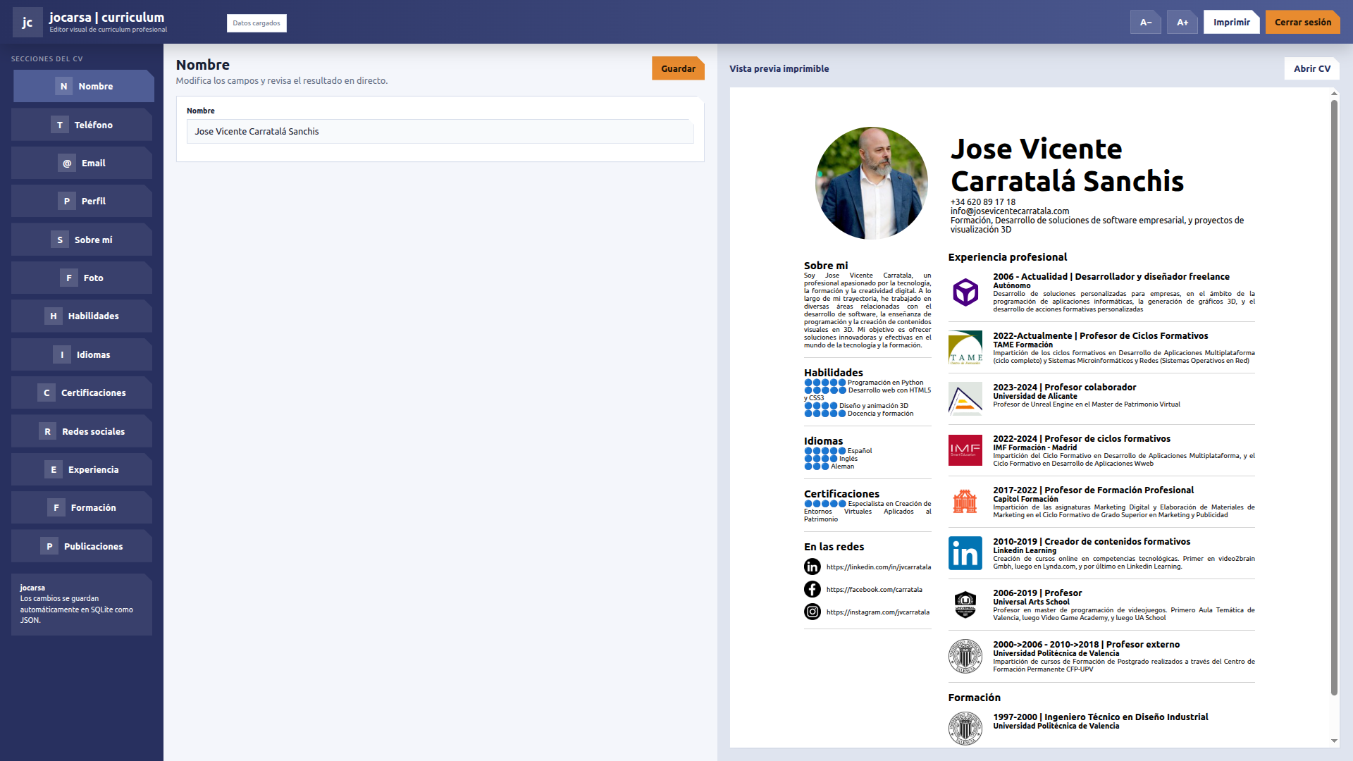 Vista de jocarsa | curriculum